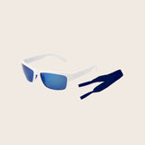 Polarized White Rectangle Sunglasses w/ Navy Cord