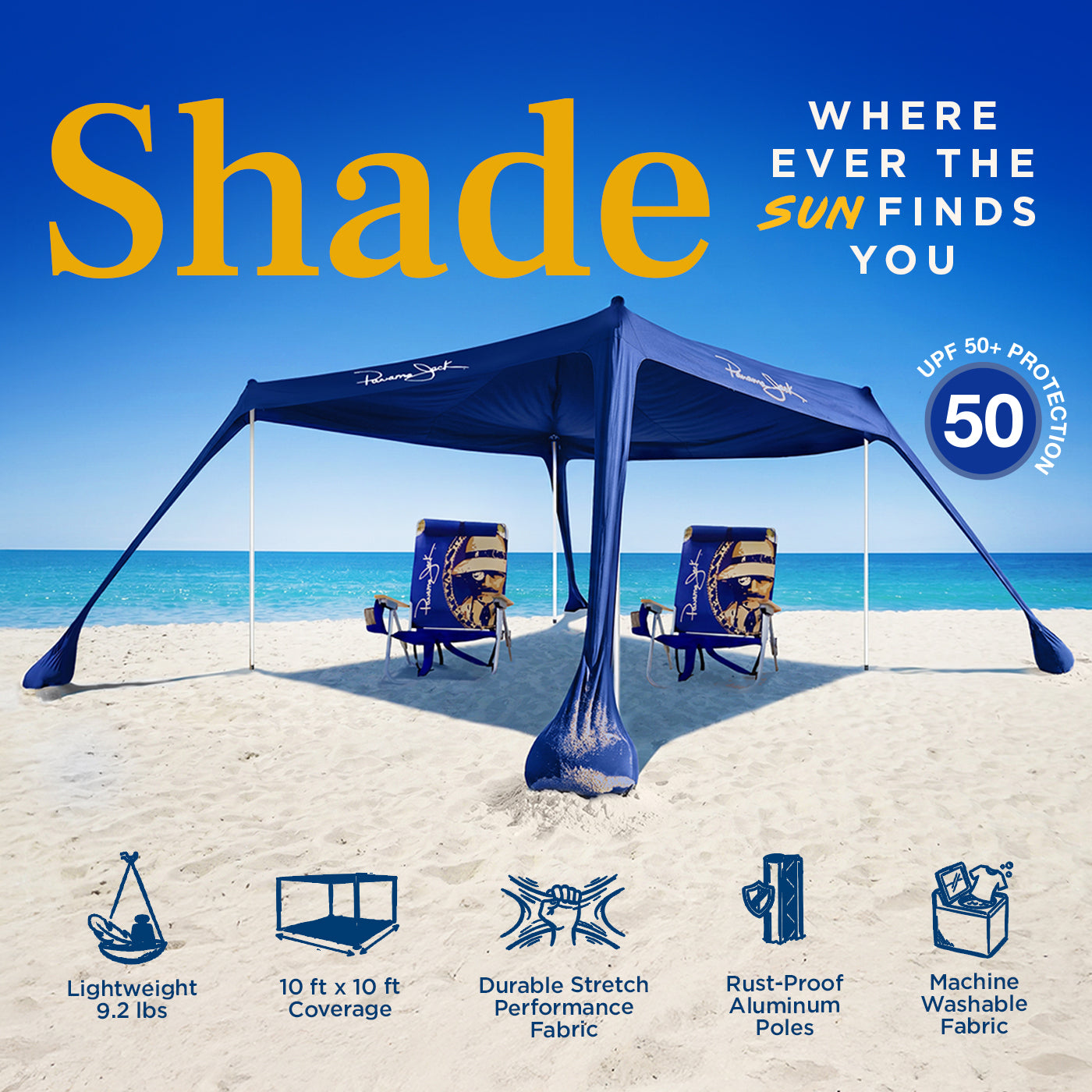 Panama Jack 10 ft. x 10 ft. Blue Cabana Pop Up Shade Canopy with Carrying Bag