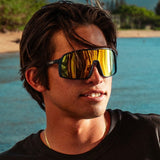 Polarized Digital Blue Shield Wrap Yellow Mirror Sunglasses