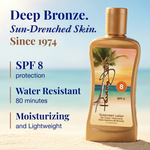 Panama Jack Sunscreen lotion bottle with beach scene label on sand and blue sky background