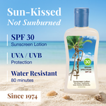 Panama Jack Sunscreen lotion bottle with beach background and product details