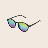 Panama Jack Sunglasses with black frame and multicolored lenses on a beige background
