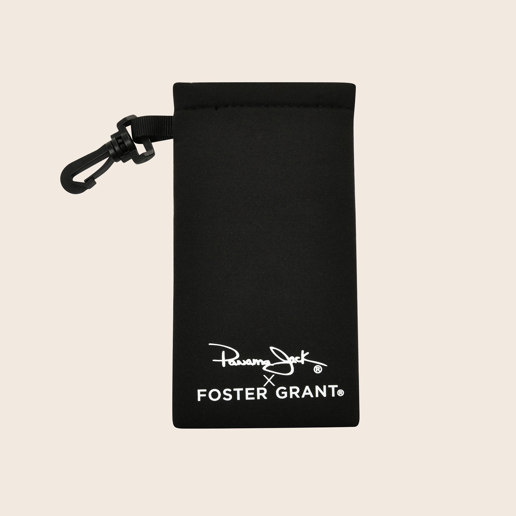 Black Panama Jack sunglasses case on a beige background