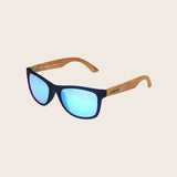 Blue Rubberized Wood Print Sunglasses with Mirror Lens