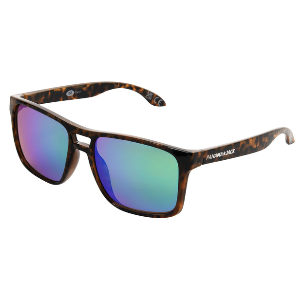 Surf Brown Tort Flat Top Green Mirror Sunglasses