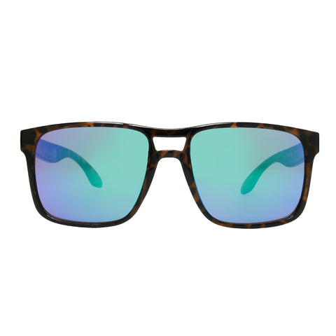 Surf Brown Tort Flat Top Green Mirror Sunglasses