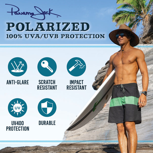 Polarized White Rectangle Sunglasses w/ Navy Cord