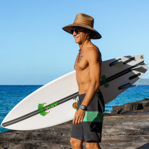 Panama Jack Kids Sun Hat - Straw Lifeguard, Surfboard Print Underbrim, UPF (SPF) 50+ UVA/UVB Sun Protection, 3 1/4 Brim