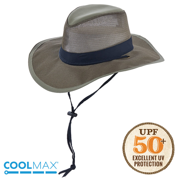 Panama Jack Mesh Crown Safari Sun Hat, 3 Brim, Adjustable Chin Cord, UPF (SPF) 50+ Sun Protection (Charcoal, Medium)