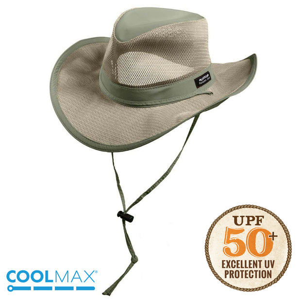 Panama Jack Mesh Crown Safari Sun Hat, 3 Brim, Adjustable Chin Cord, UPF (SPF) 50+ Sun Protection (Khaki, Medium)
