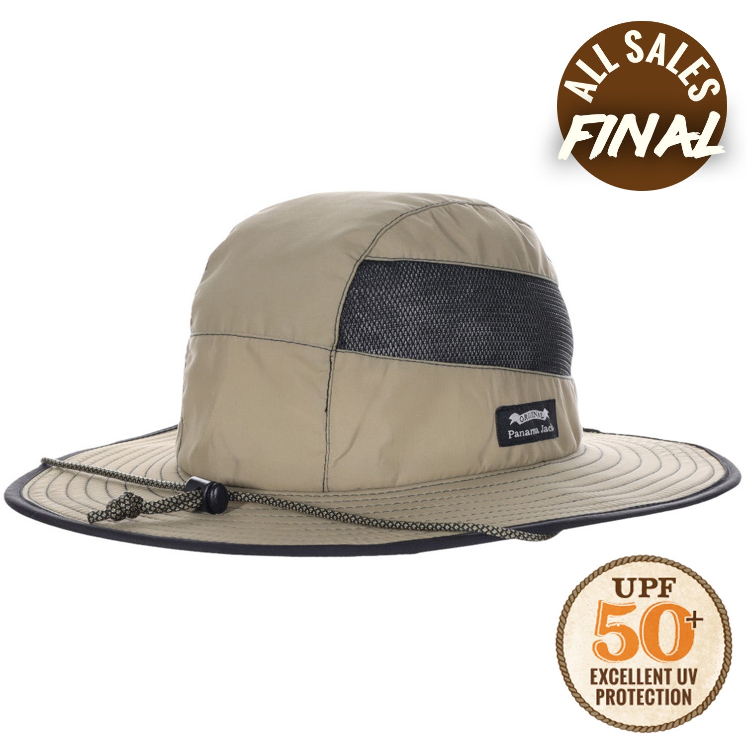 Panama Jack Men's Sun Hat - Nylon Boonie Bucket, Packable, 3 1/4 Big Brim, UPF 50+ UVA/UVB Sun Protection (Khaki, Large/X-Large)