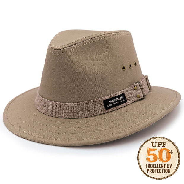 Panama Jack Men's Original Canvas Safari Sun Hat, 2 1/2 Brim, UPF (SPF) 50+ Sun Protection (Khaki, Small)