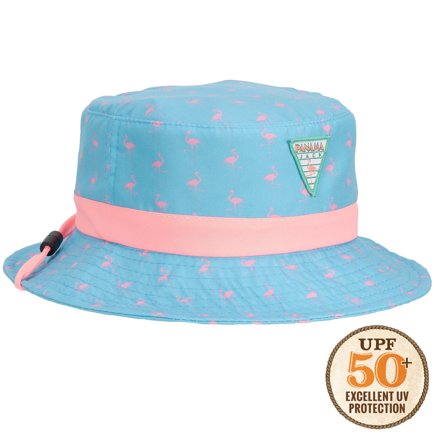 Panama Jack Kids Sun Hat - Flamingo Print, Adjustable Chin Cord, UPF (SPF) 50+ UVA/UVB Sun Protection, 2 Brim (Blue)