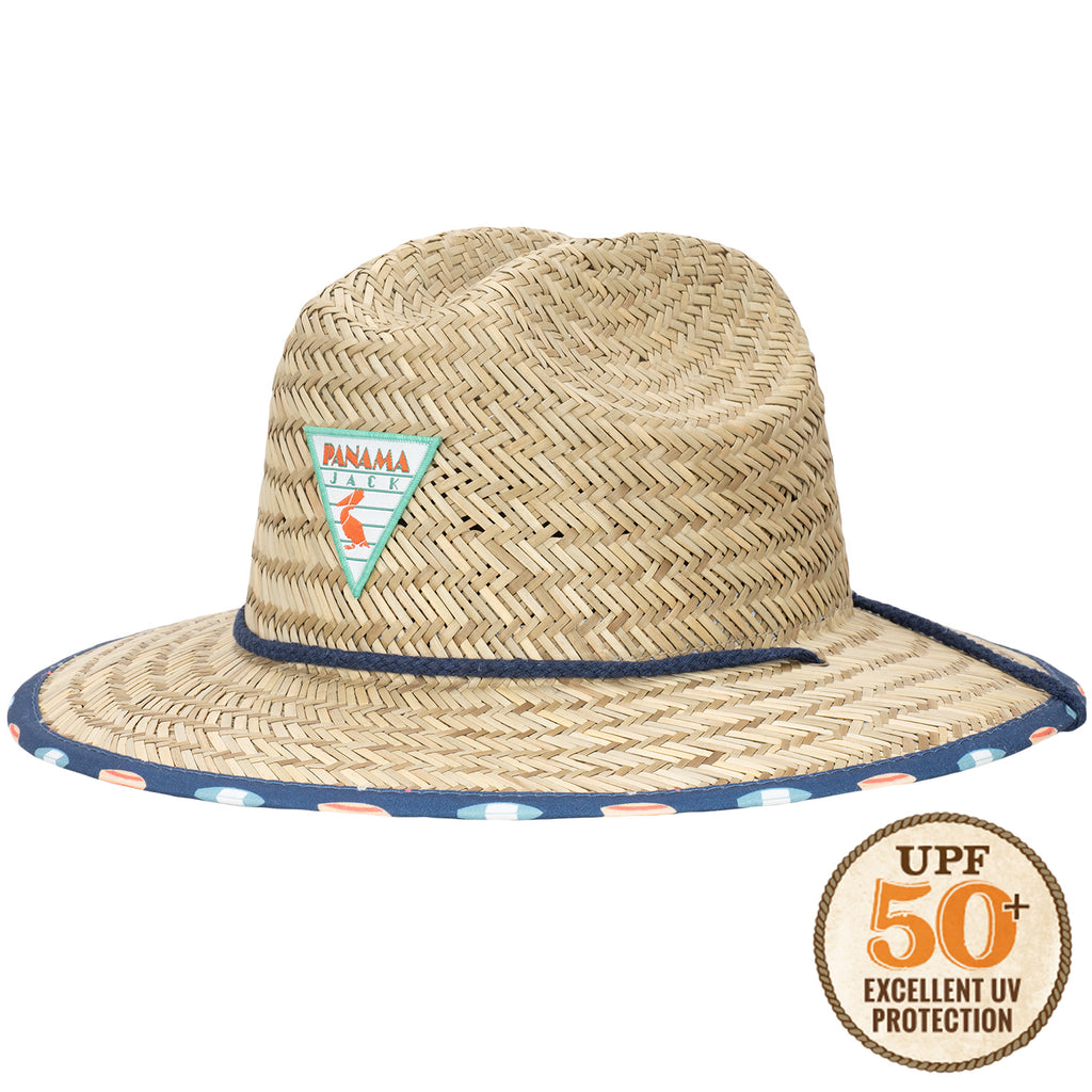 Panama Jack Rush Straw Lifeguard Sun Hat, 4 Bound Big Brim, Chin
