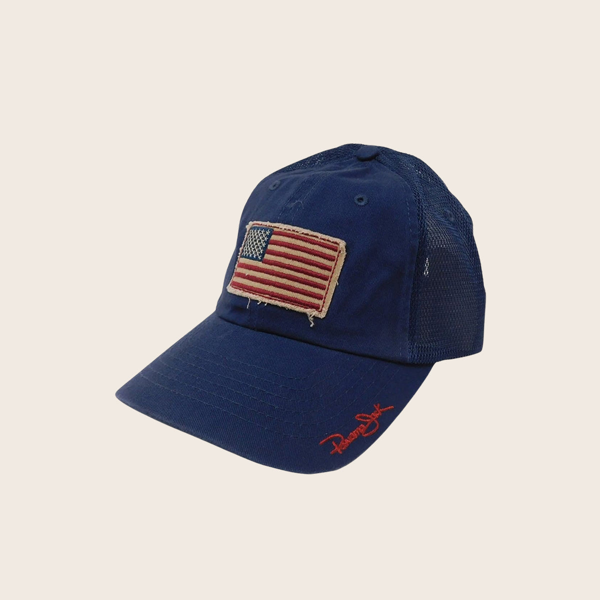 Men's Low Profile Tactical Baseball Cap - USA Flag Patch, Mesh Back, Adjustable (Blue)