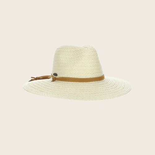 Panama Jack White Straw Hat Women\'s One SIze Brown Band Brim Woven Summer Beach Panama Jack Matte Toyo Straw Safari Sun Hat with 3-Pleat  main image 2