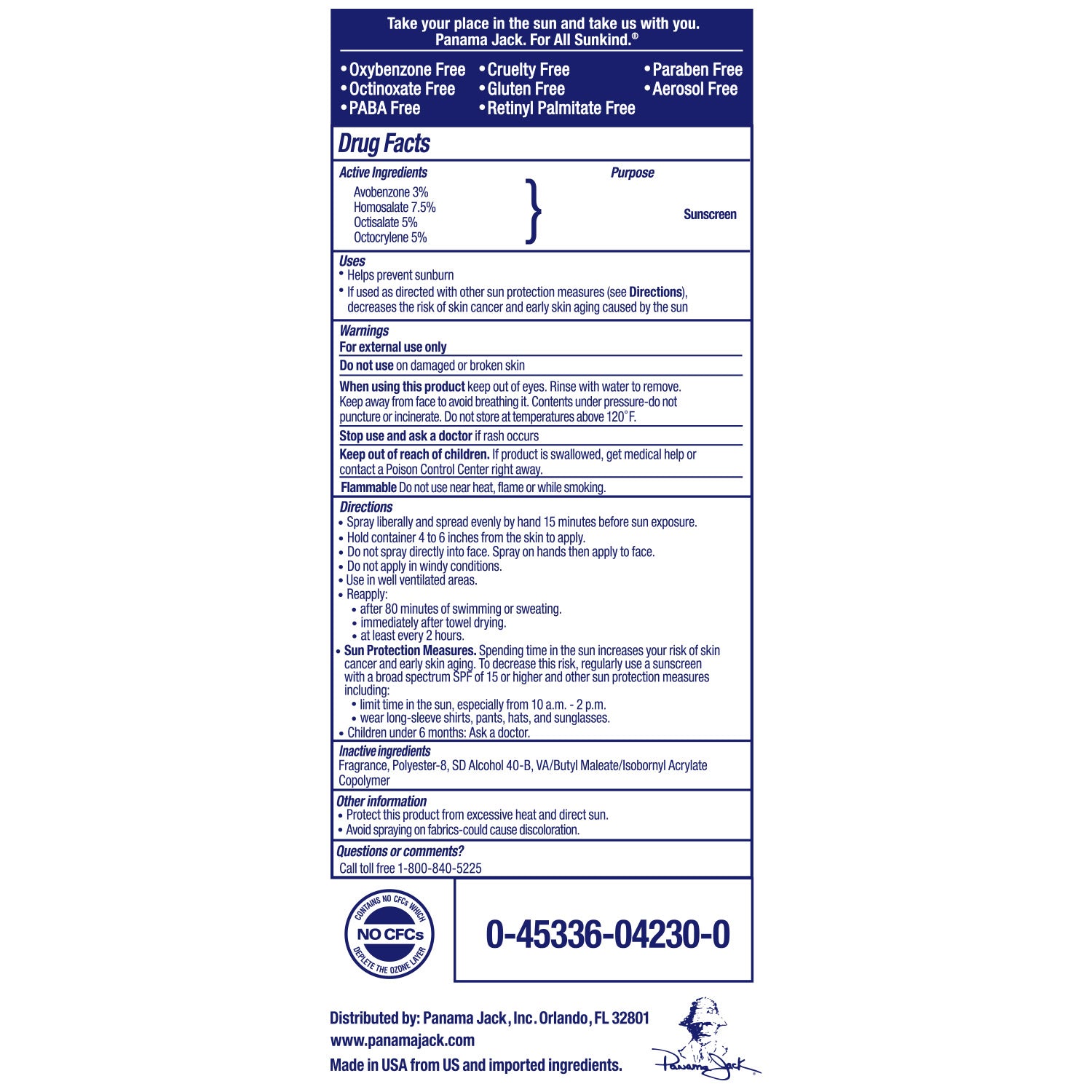 Panama Jack Sunscreen label with product details and instructions on a white background