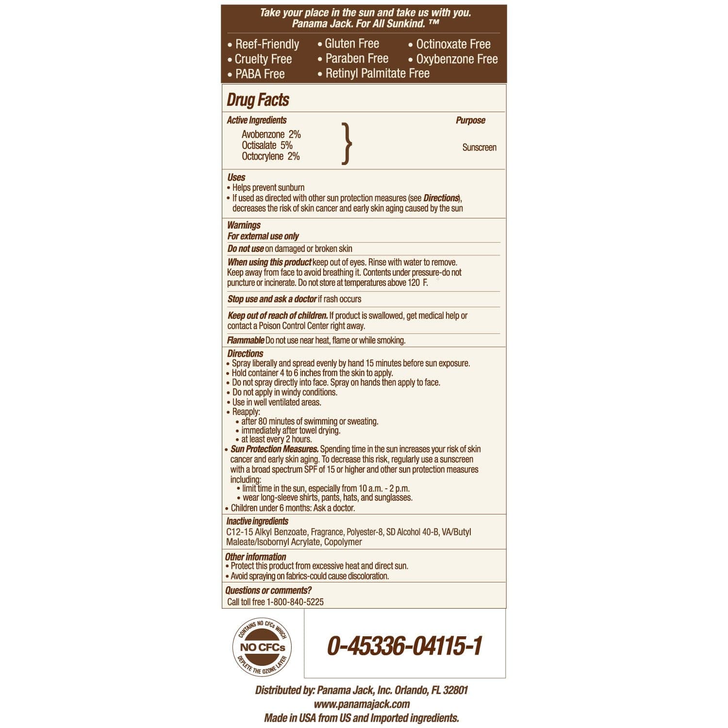 Panama Jack  Sunscreen label with text and product details on a white background