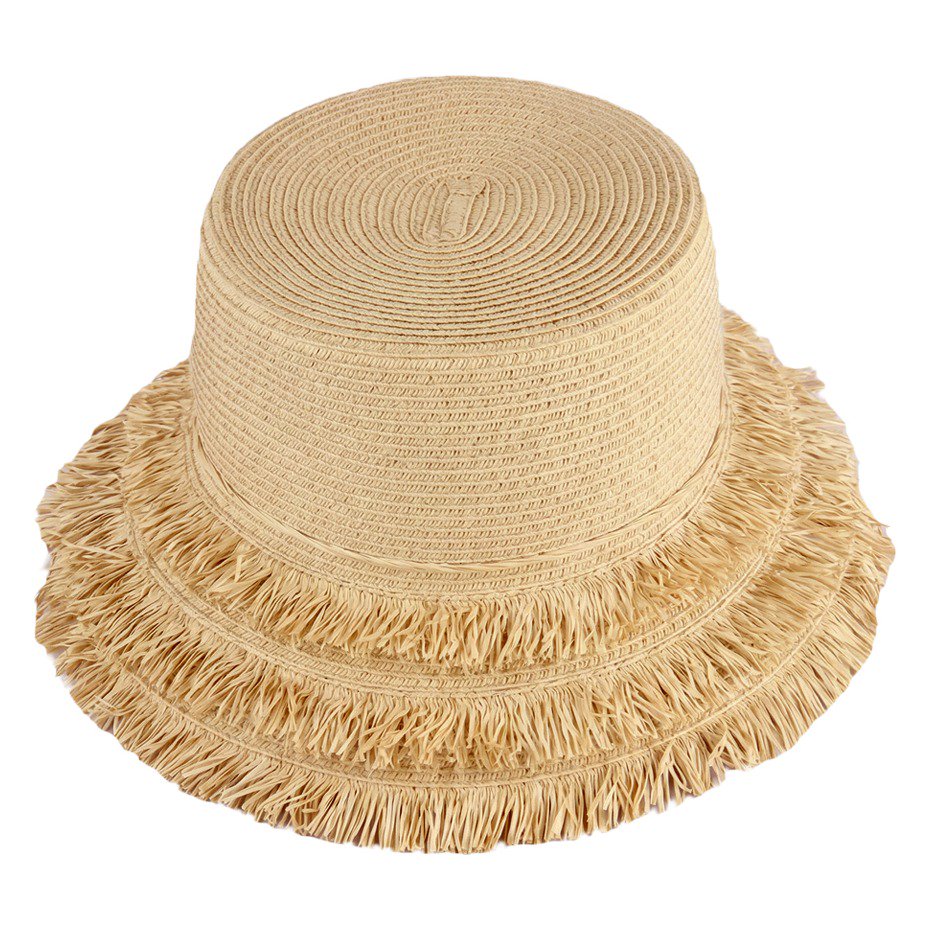 Panama Jack Beige straw hat with frayed edge on a white background