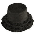 Panama Jack black straw hat with frayed edge on a white background