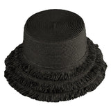 Panama Jack black straw hat with frayed edge on a white background