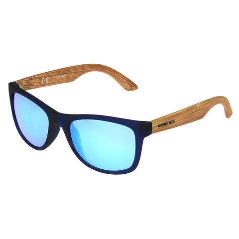 Blue Rubberized Wood Print Sunglasses with Mirror Lens