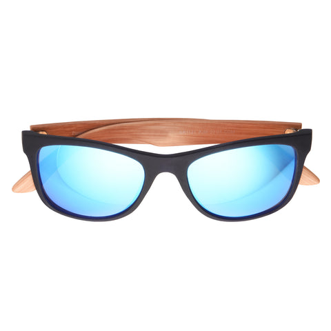 Blue Rubberized Wood Print Sunglasses with Mirror Lens