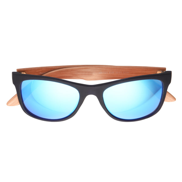 Blue Rubberized Wood Print Sunglasses with Mirror Lens