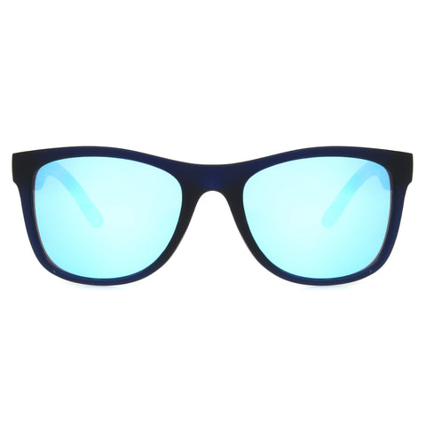 Blue Rubberized Wood Print Sunglasses with Mirror Lens