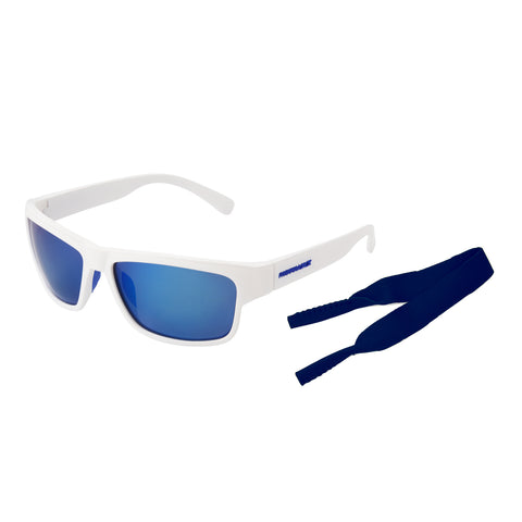 Polarized White Rectangle Sunglasses w/ Navy Cord