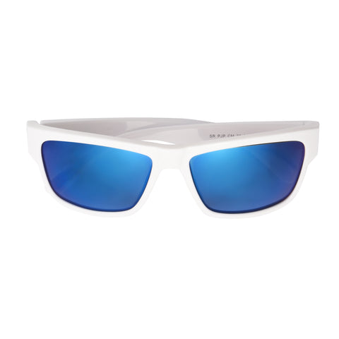 Polarized White Rectangle Sunglasses w/ Navy Cord