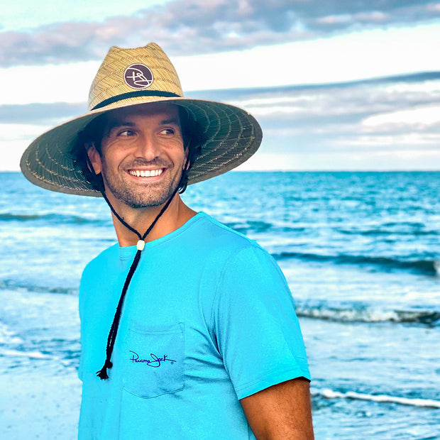 Panama Jack Rush Straw Lifeguard Sun Hat, 4 Bound Big Brim, Chin Cord and Toggle with Logo Patch (Brown, Small/Medium)