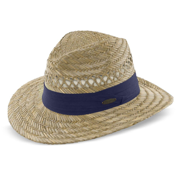 Panama Jack Safari Straw Hat - Lightweight, 3 Big Brim, Inner Elastic Sweatband, 3-Pleat Ribbon Hat Band (Navy, Small/Medium)