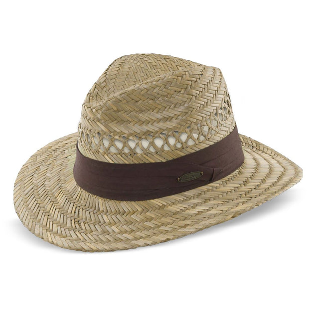 Panama Jack Safari Straw Hat - Lightweight, 3 Big Brim, Inner Elastic Sweatband, 3-Pleat Ribbon Hat Band (Black, Small/Medium)