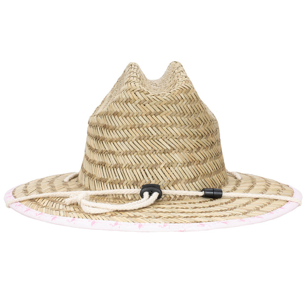 Kids Flamingo Underbrim Straw Lifeguard Sun Protection Hat