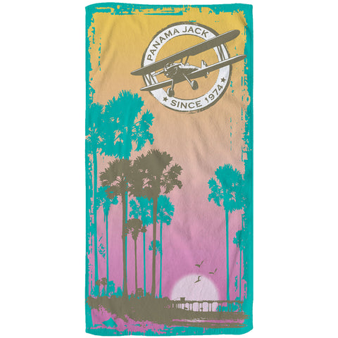 Pink Sunset Plane Beach Towel