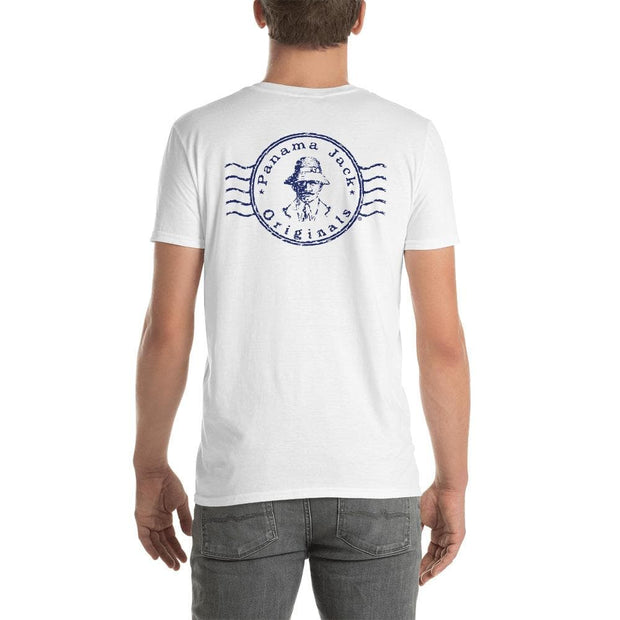 Original Stamp Man Short-Sleeve Unisex T-Shirt - 2 Sided Blue Print