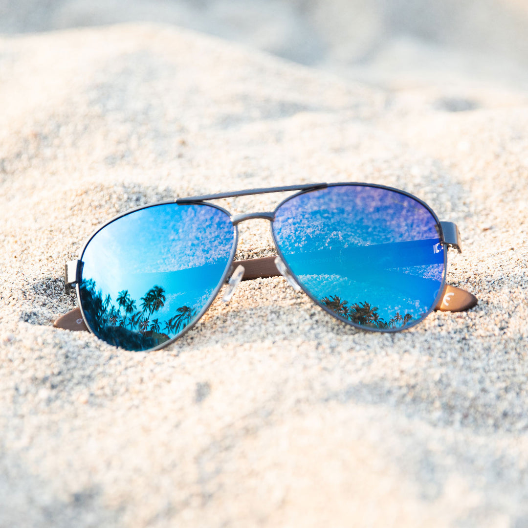 Blue mirror polarized aviator sunglasses on sale